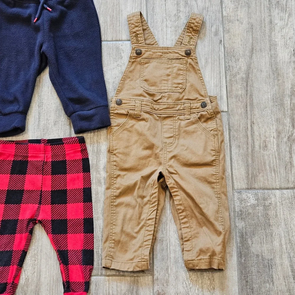 Baby Boy Clothing Lot of 9 Size 12-18M Overalls‎ Jeans Fleece Joggers Pants Play